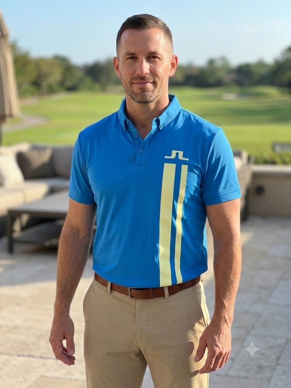 J. Lindeberg Blue Polo with Yellow Stripe Accent (M7)